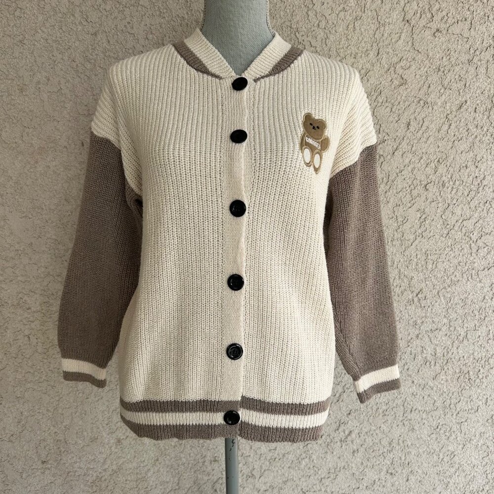 Gorosei Teddy Bear Tan Brown Knit Cardigan Button Down Sweater -‎ Medium